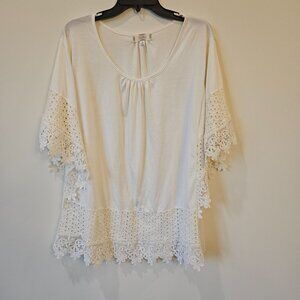 Shannon Ford New York Womens 3X White Crochet Lace Sleeve Tunic Top Polyester/Ra